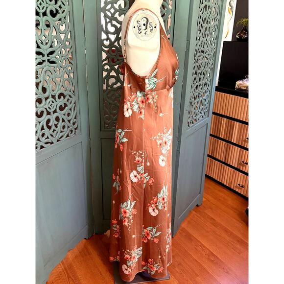 INC International Concepts Intimates-Long Floral Nightgown-Mocha Coral-Teal-L - Picture 3 of 5